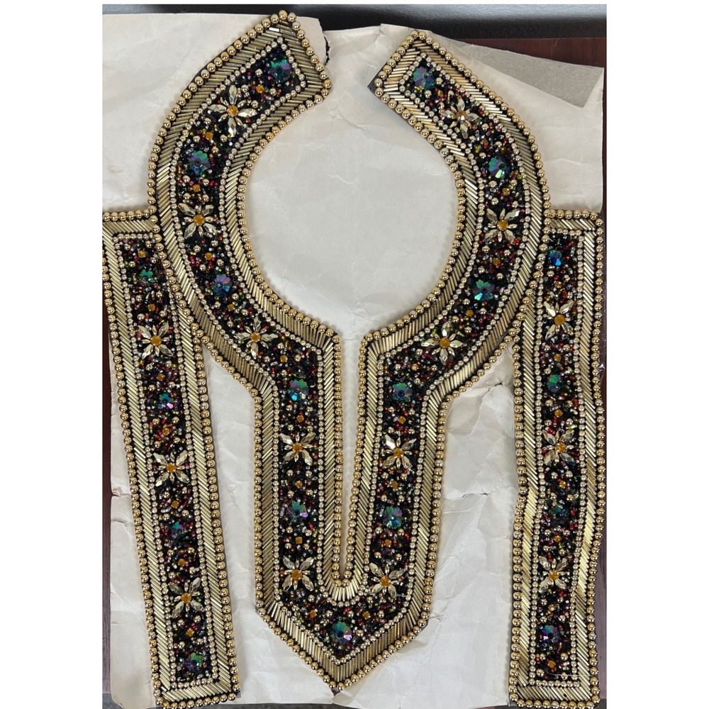 Gold Beaded Collar Cuff Applique Set 3pc Sequin 60s Trim DIY Egyptian Costume